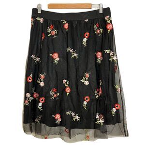 Black Tulle Knee Skirt Floral Women XL Y2K Romantic Whimsigoth Dark Fairy Grunge